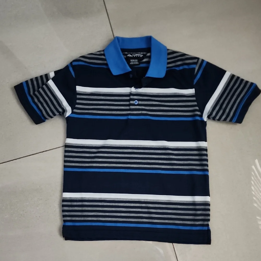 Boys' Striped Polo Shirt in Navy and Blue - Picture 1 of 3